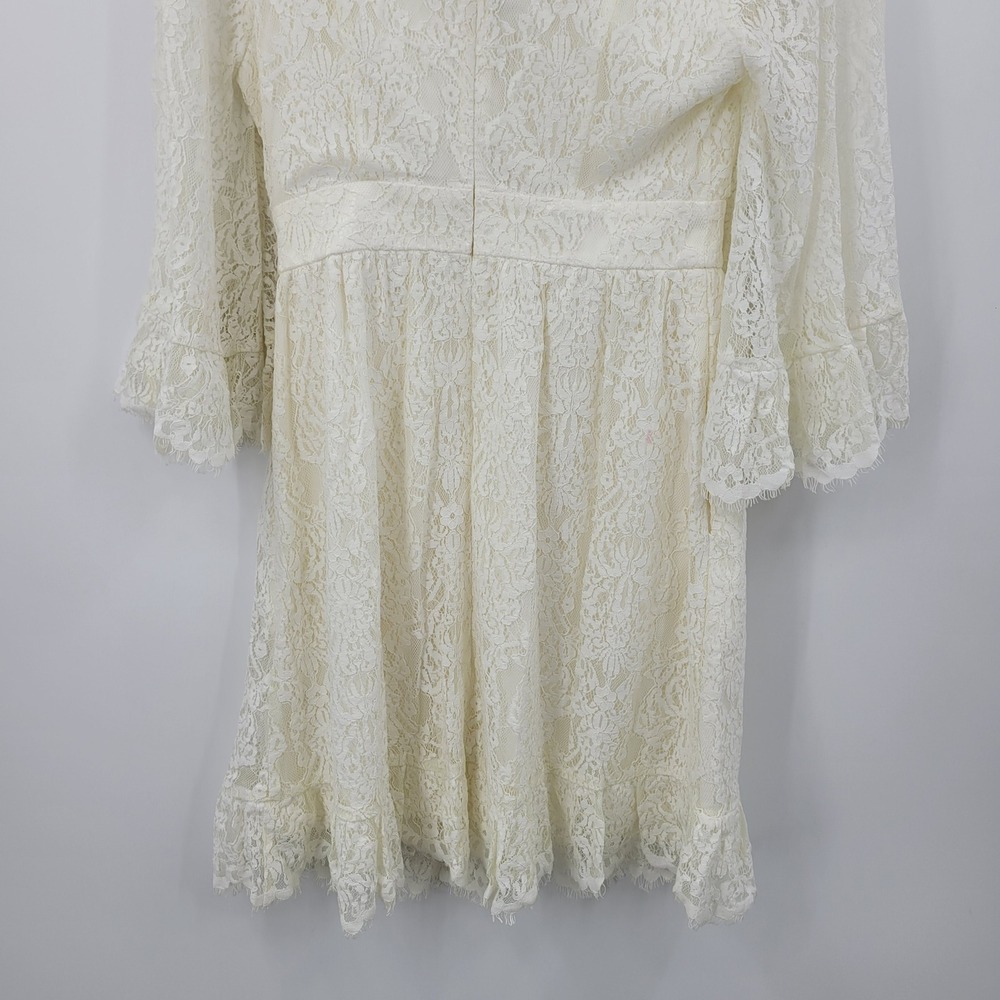 ModCloth Boho Bridal Ivory Floral Lace Mini Dress Bell Sleeves V-Neck Cream Sz S - Picture 10 of 10